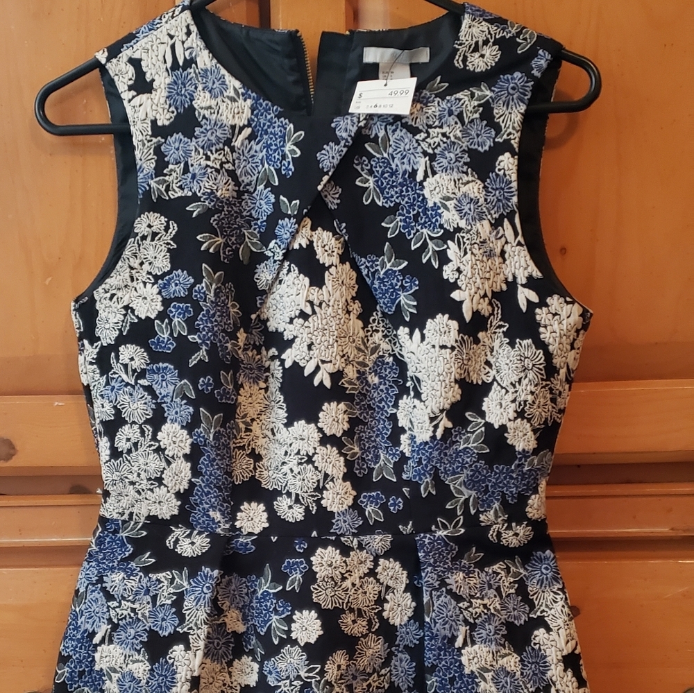 H&M Black Silver Floral Sheath Dress Size 6